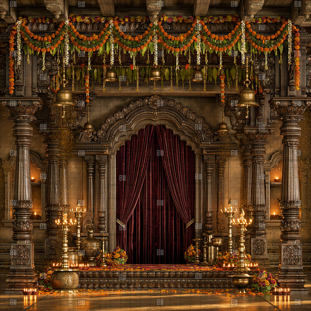 Ornate Ghanti Sanctuary Ganesh Decoration Printed Backdrop