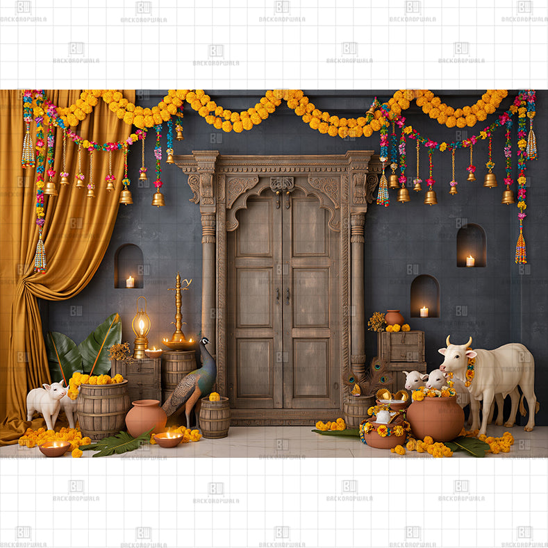 Peacock Garden Palace Printed Baby Backdrop