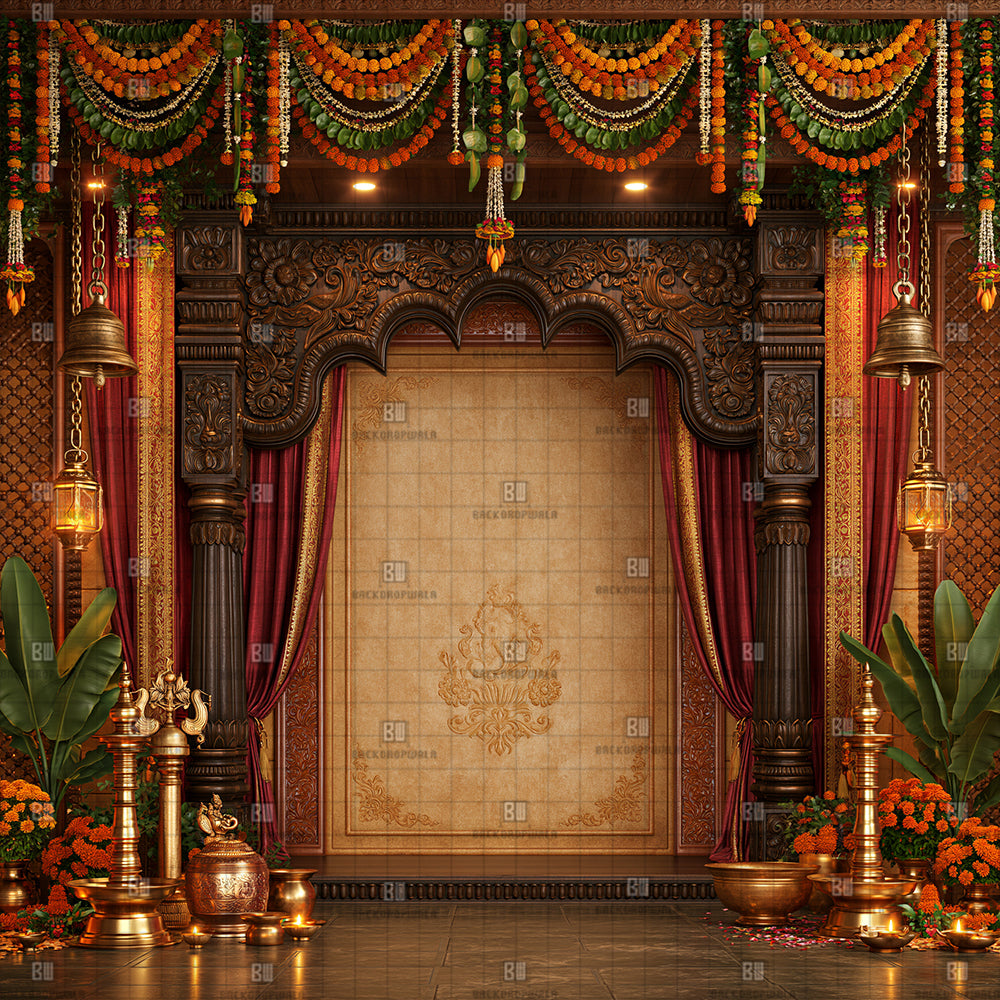Grand Heritage Mandap Ganesh Decoration Printed Backdrop