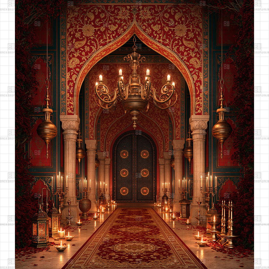 Ornate Paisley Brocade Archway Printed Diwali Backdrop