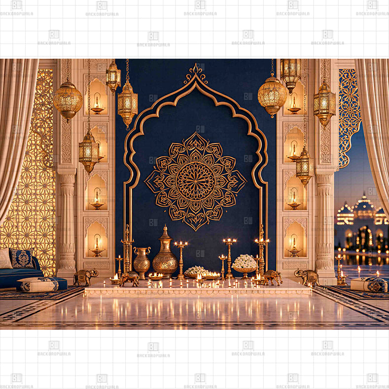 Gilded Midnight Darbar Printed Diwali Baby Backdrop