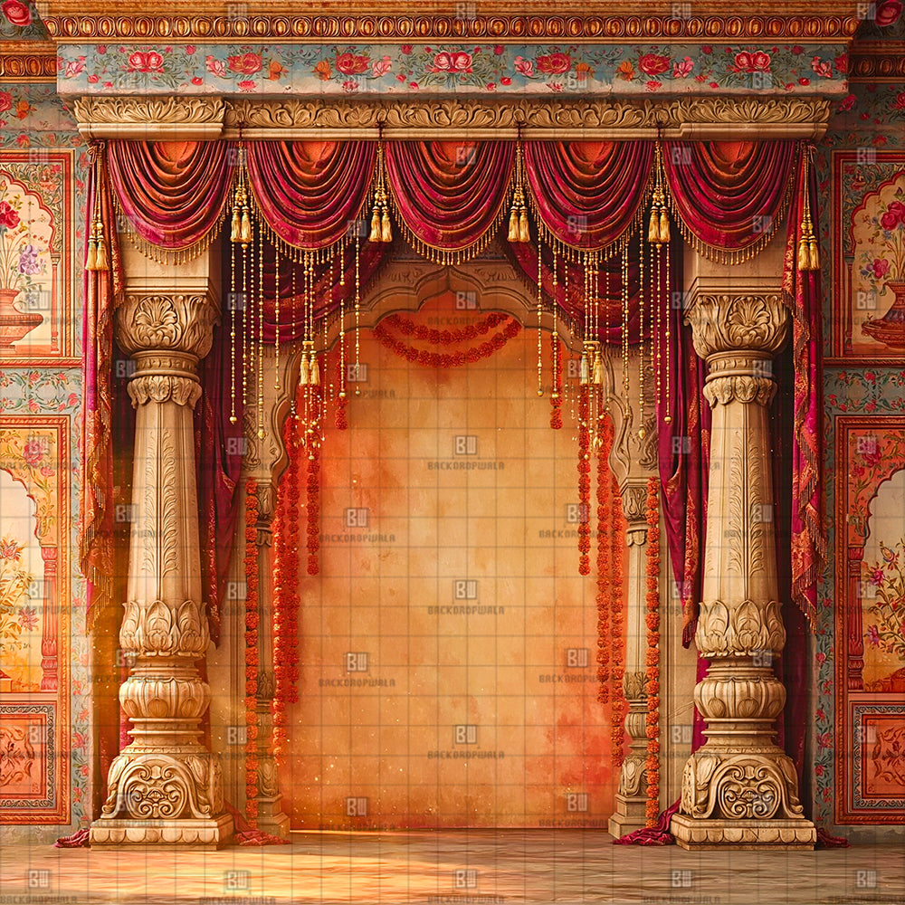 Grand Haveli Archway Ganesh Decoration Printed Backdrop
