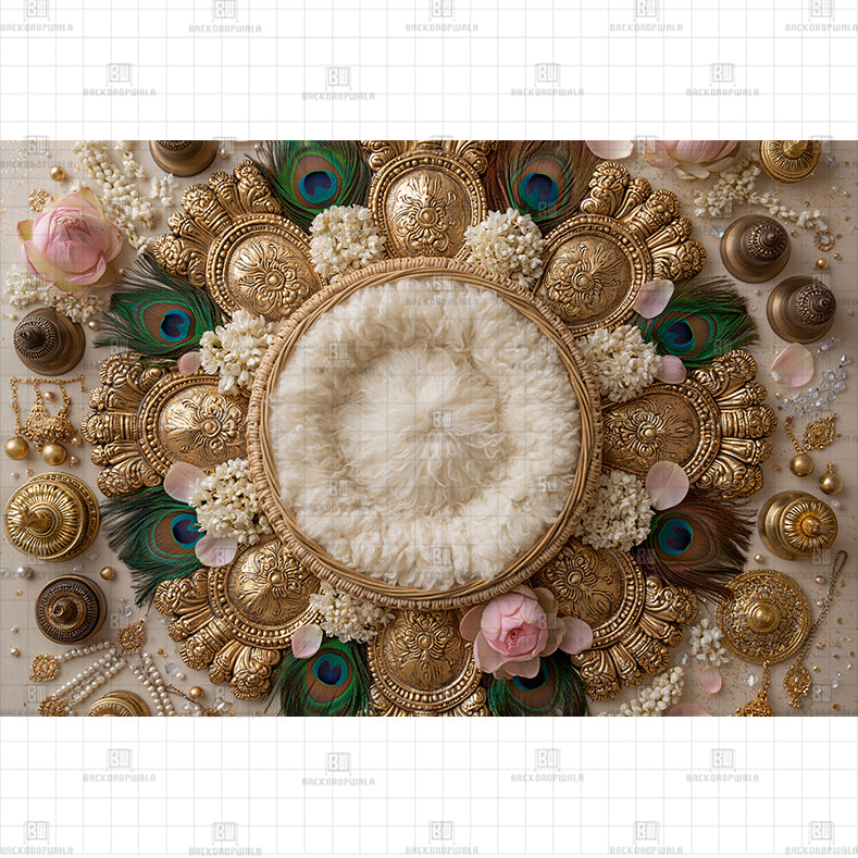 Little Krishna's Golden Cradle Theme Born Baby Backdrop