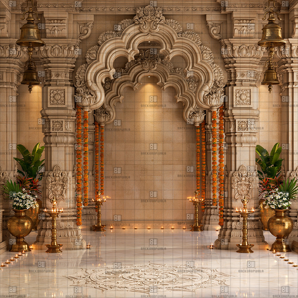Royal Crimson Mandap Ganesh Decoration Printed Backdrop