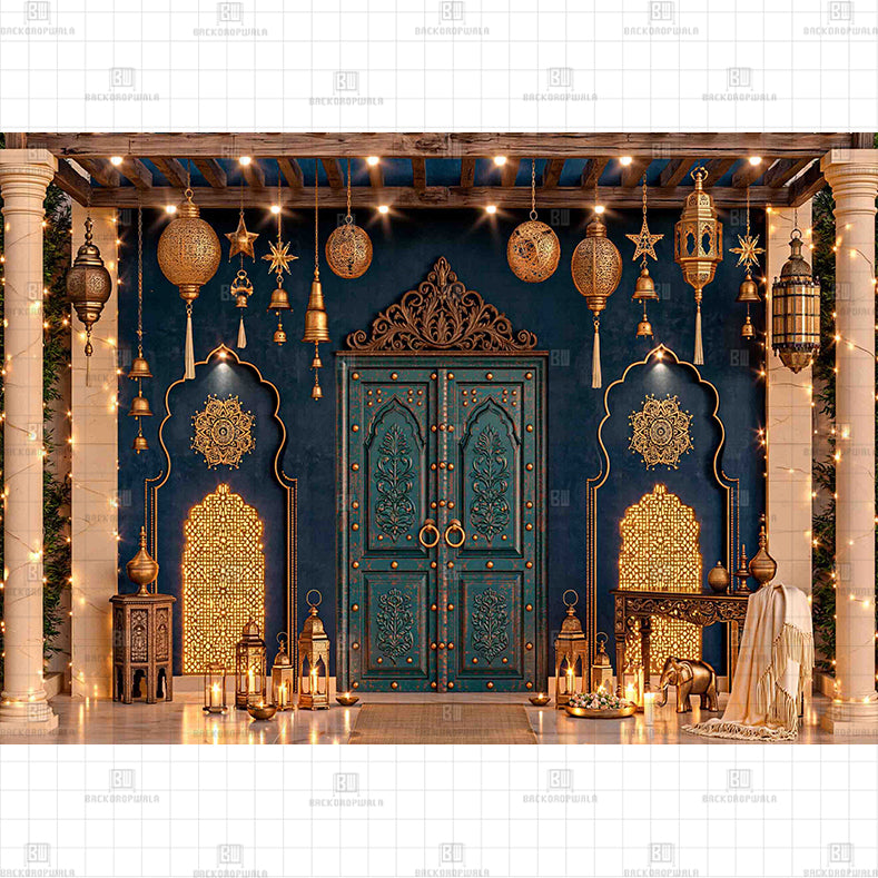 Bohemian Courtyard Printed Diwali Baby Backdrop