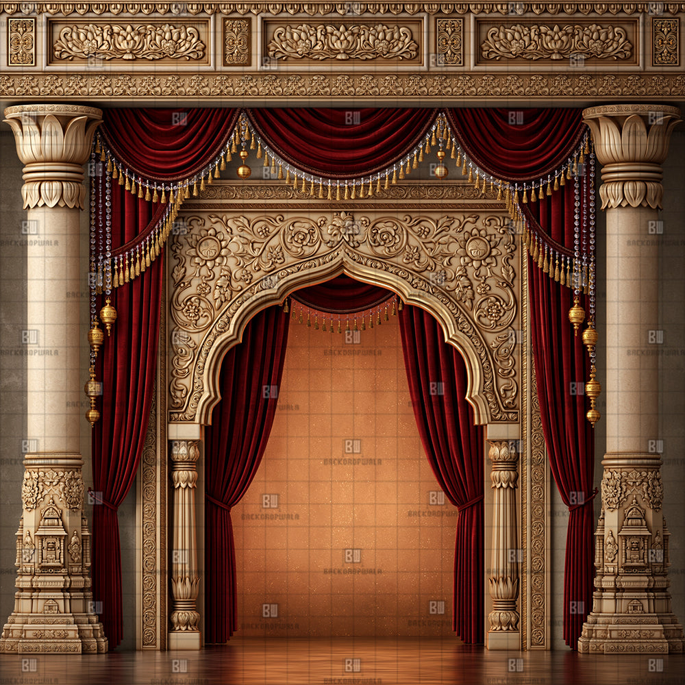 Opulent Palace Drapery Ganesh Decoration Printed Backdrop