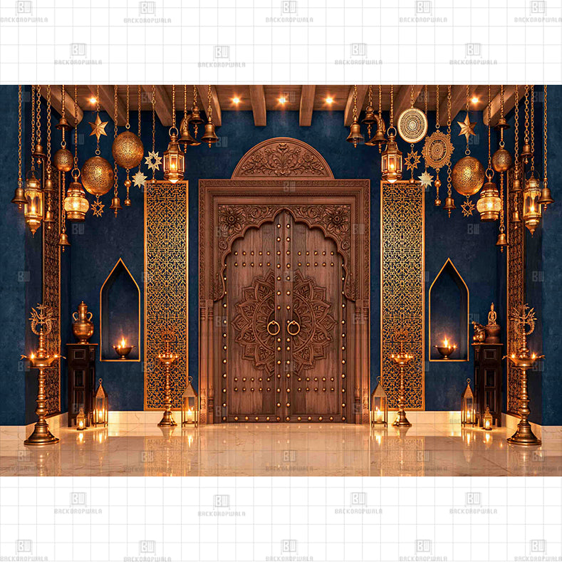 The Carved Teak Haveli Gateway Printed Diwali Baby Backdrop