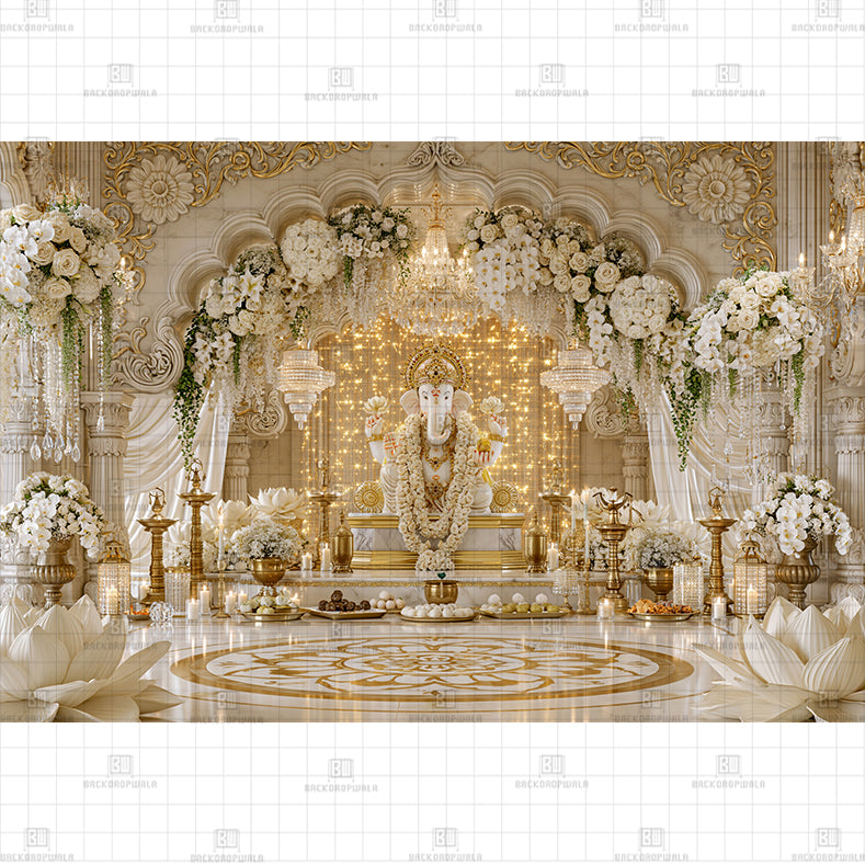 Royal Door Setup Ganesha Printed Baby Backdrop