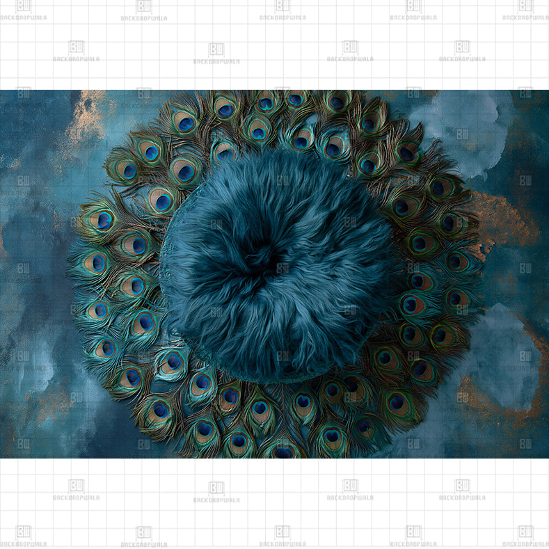 Luxury Peacock Plume Theme Born Baby Backdrop