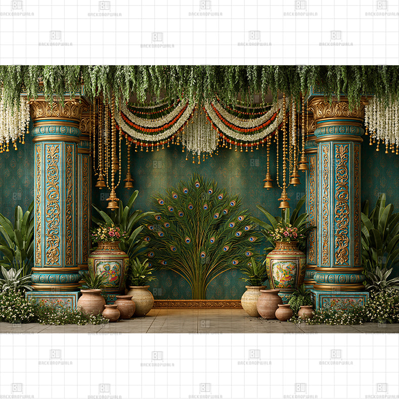 Green Peacock Palace PRINTED BACKDROP