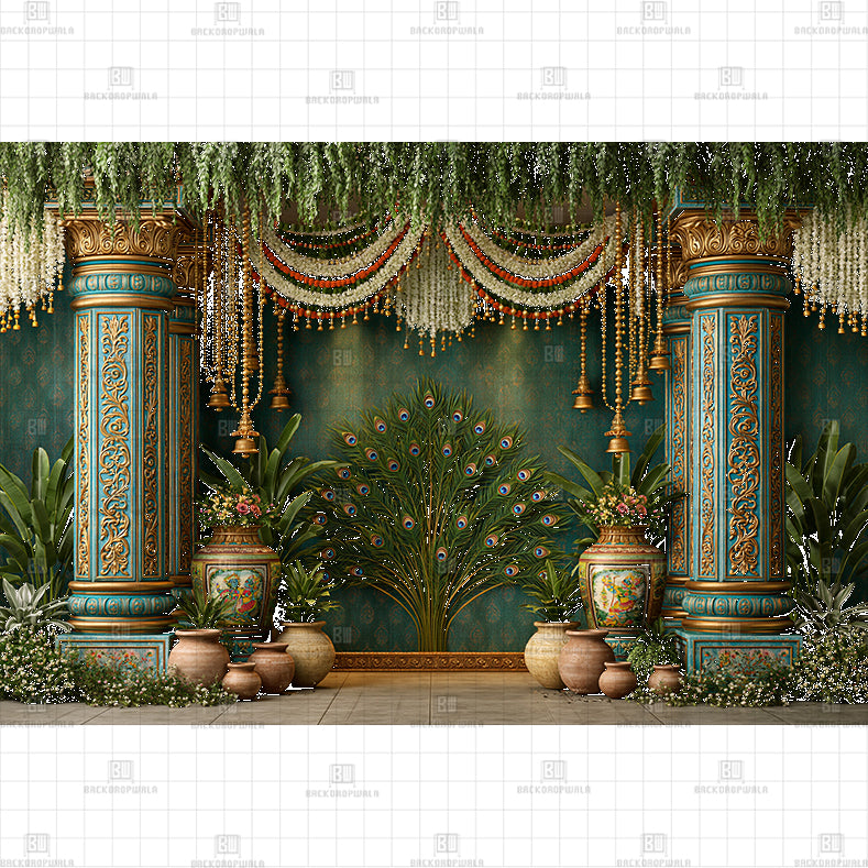 Green Peacock Palace PRINTED BACKDROP