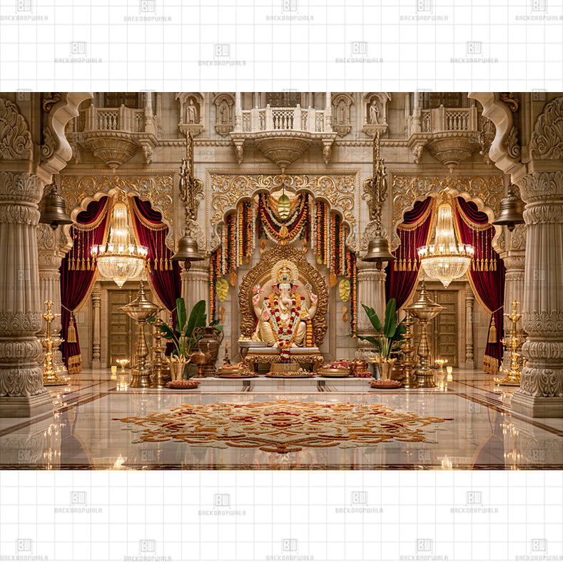 Royal Ganesha Temple Mandap Printed Baby Backdrop