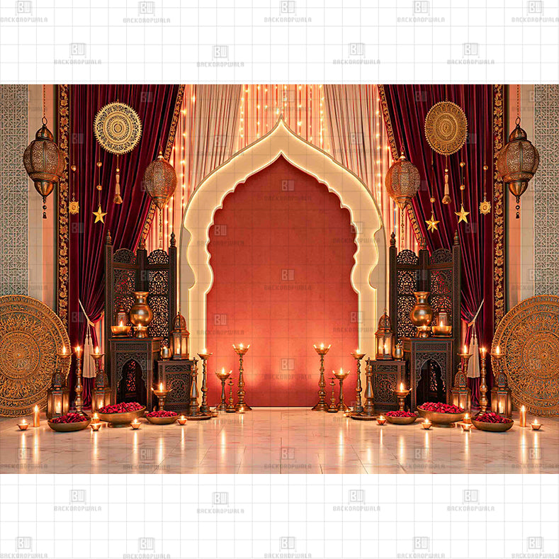 The Royal Maroon Mughal Arch Printed Diwali Baby Backdrop