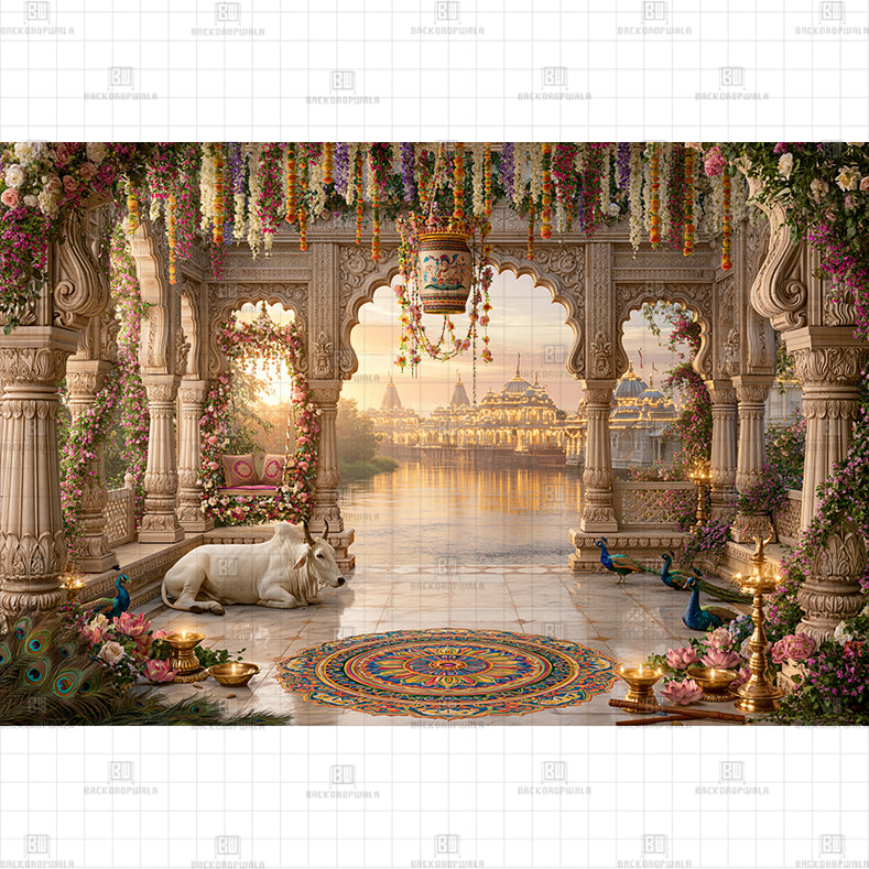 Marigold Peacock Gate PRINTED BACKDROP
