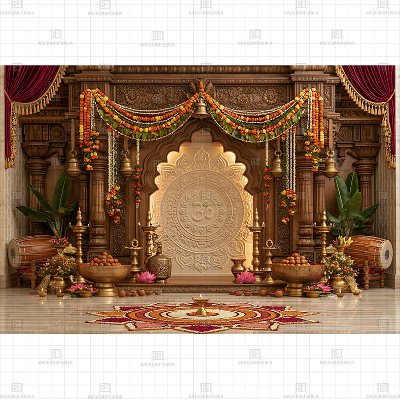 Golden Divine Ganesha Palace Printed Baby Backdrop