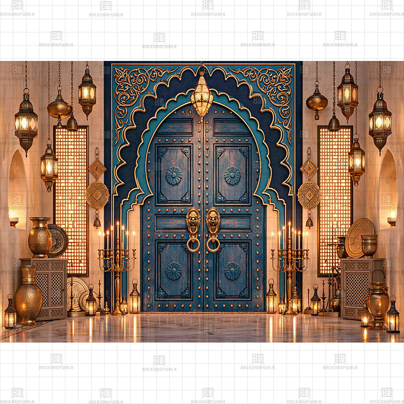 The Royal Blue Haveli Gate Printed Diwali Baby Backdrop