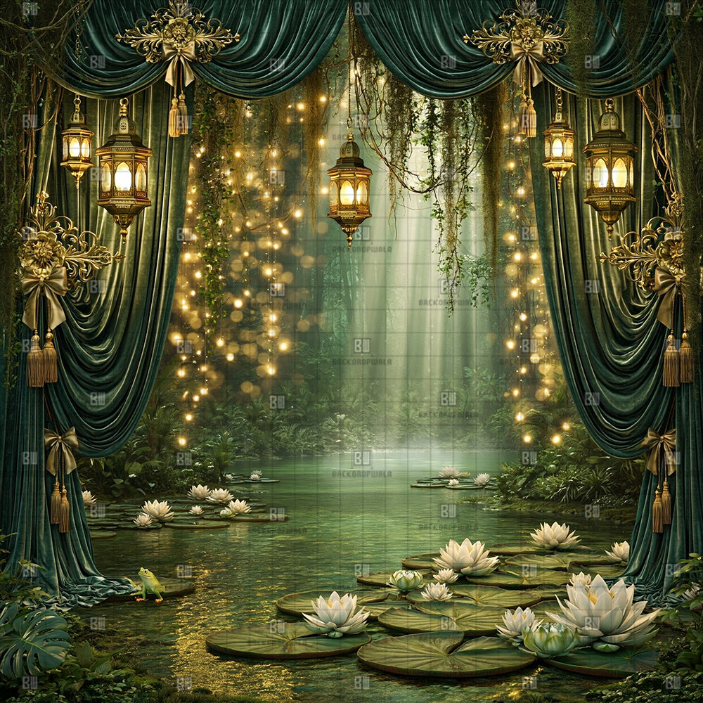 Mystic Lantern Pond Ganesh Decoration Printed Backdrop