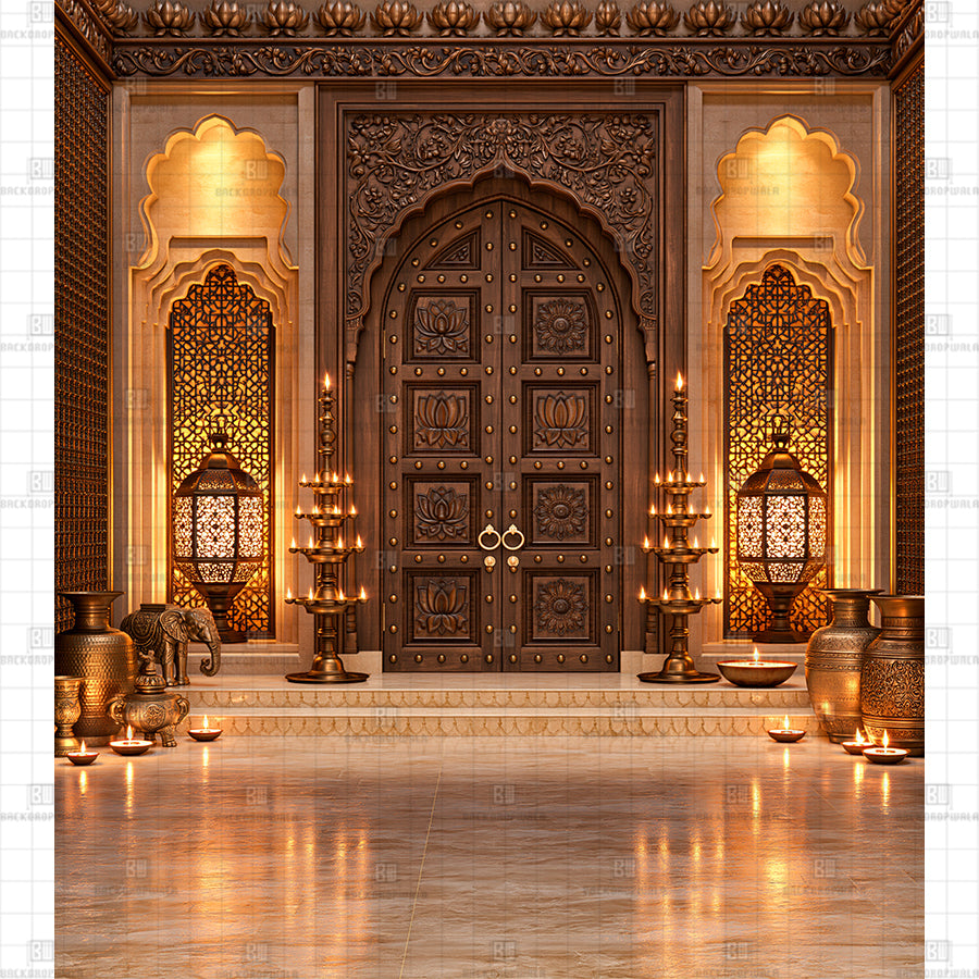 Traditional Indian Palace Door Printed Diwali Decoration Backdrop