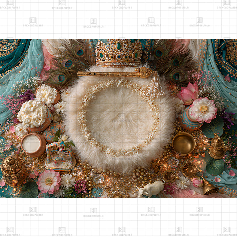 Enchanted Indigo Feathers Theme Born Baby Backdrop