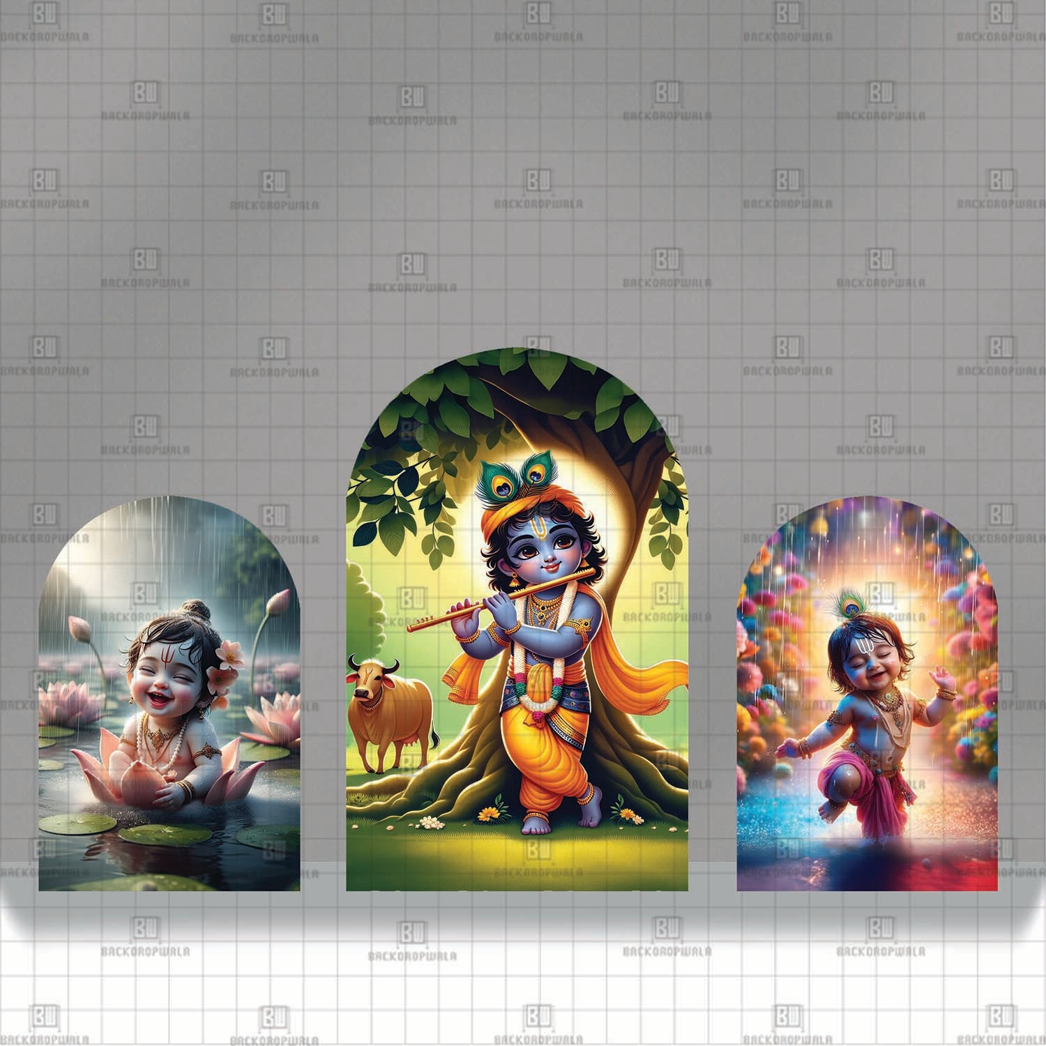 The Divine Leelas of Krishna Printed Event Backdrop