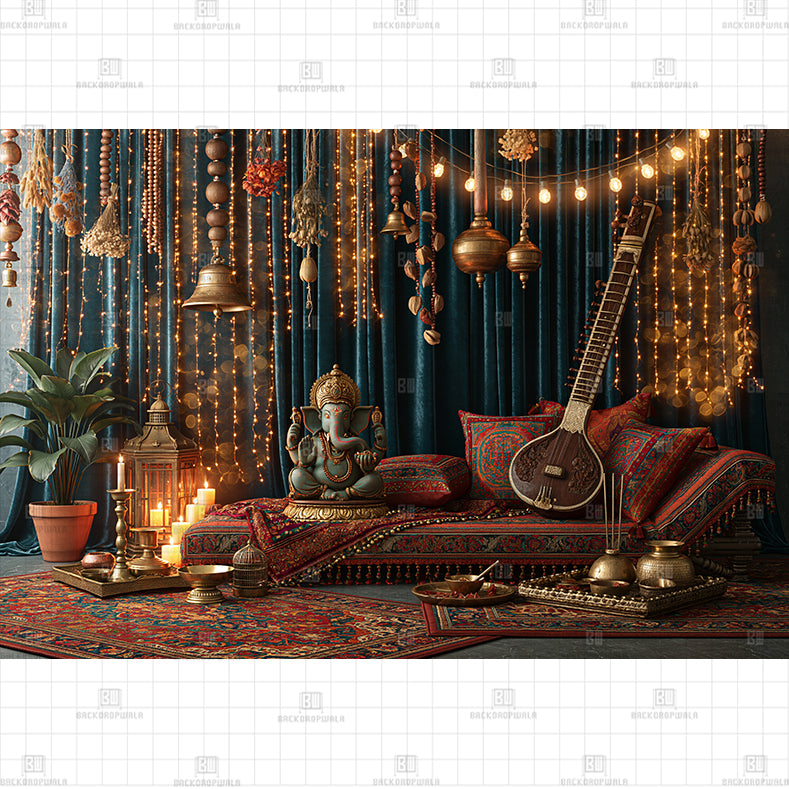 Royal Ganesh Setup Printed Baby Backdrop