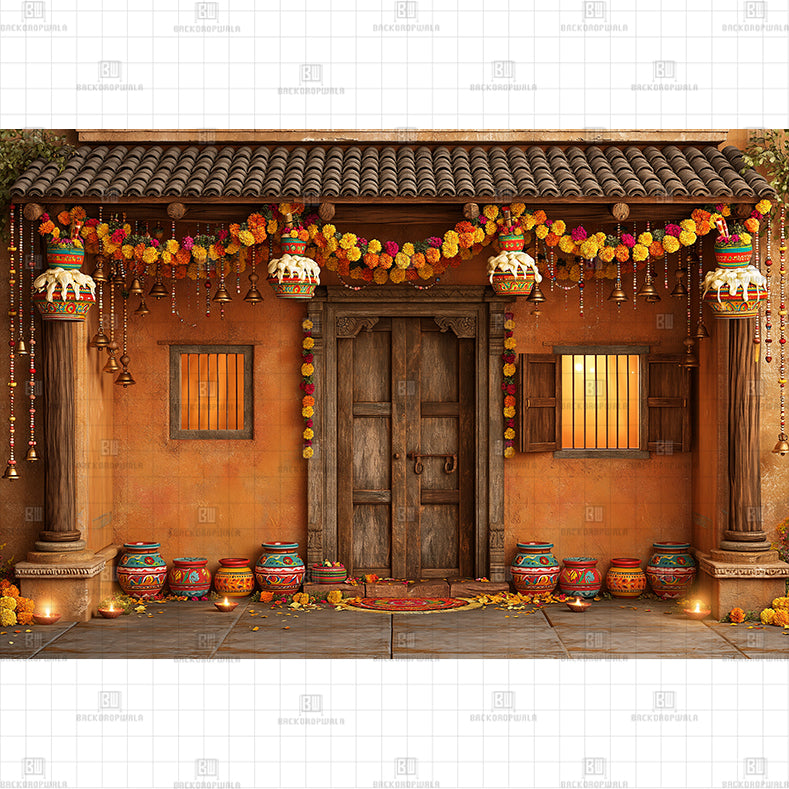 Turquoise Temple Entry PRINTED BACKDROP