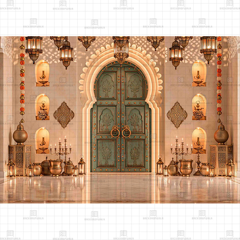 The Sage Green Haveli Portal Printed Diwali Baby Backdrop