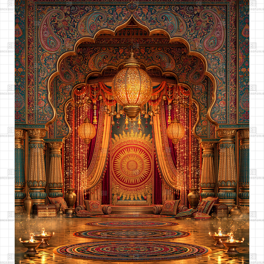 Royal Paisley Sunburst Pavilion Printed Diwali Decoration Backdrop