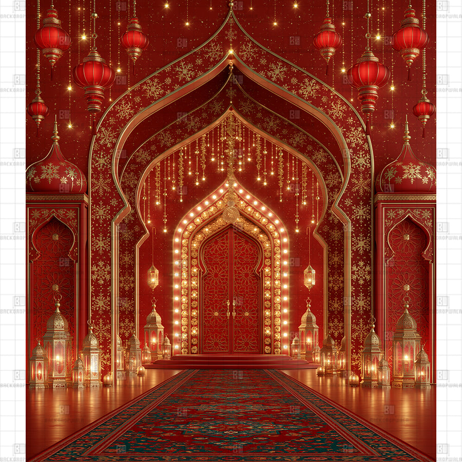 Royal Red Diwali Palace Printed Diwali Backdrop