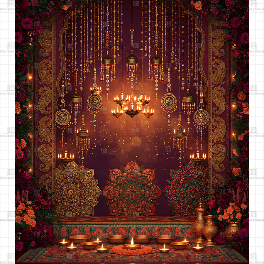 Deepotsav Chandelier Glow Printed Diwali Decoration Backdrop