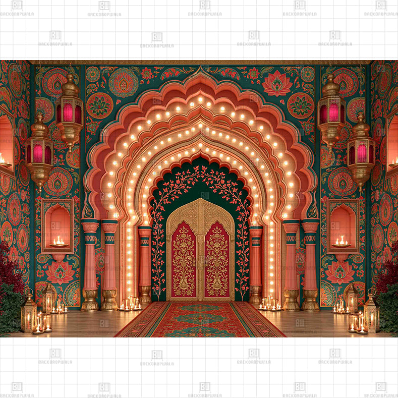 Mughal Coral Archway Printed Diwali Baby Backdrop