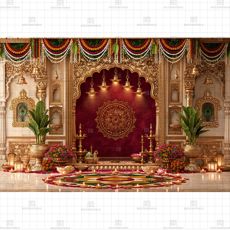 Royal Emerald Ganesha Mandap Printed Baby Backdrop