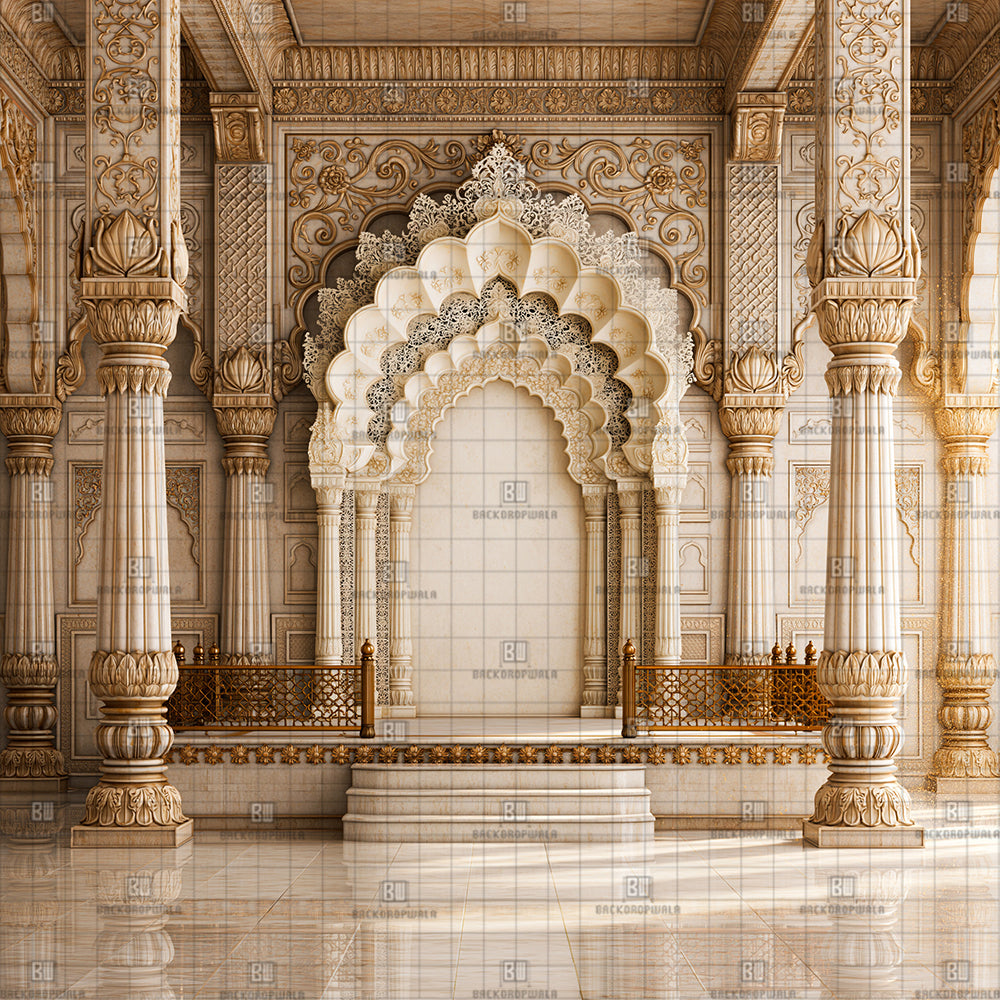 Imperial White Jali Arch Ganesh Decoration Printed Backdrop