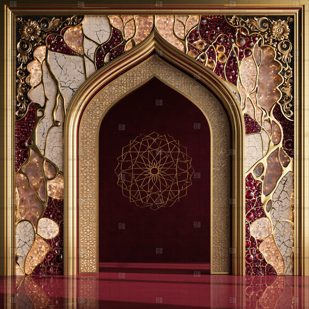 Royal Crimson Arch Ganesh Decoration Printed Backdrop