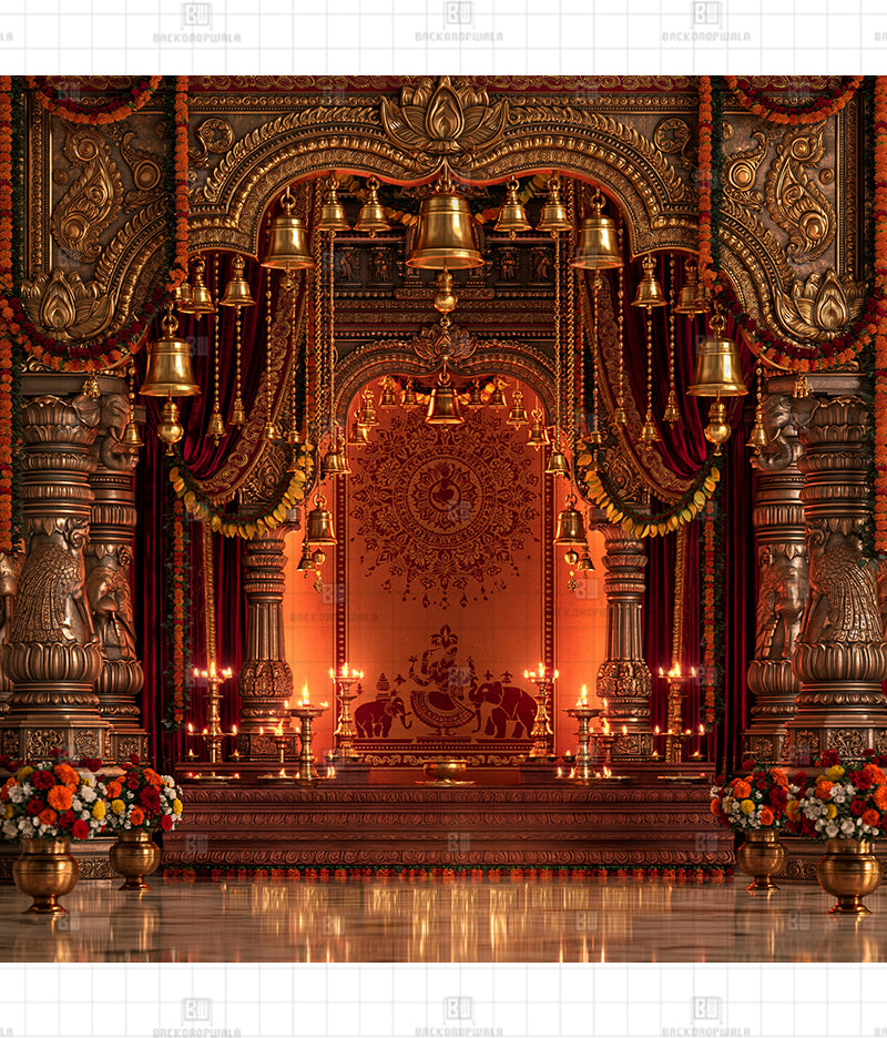 Gujarati Floral Sanctum Navratri Decoration Backdrop