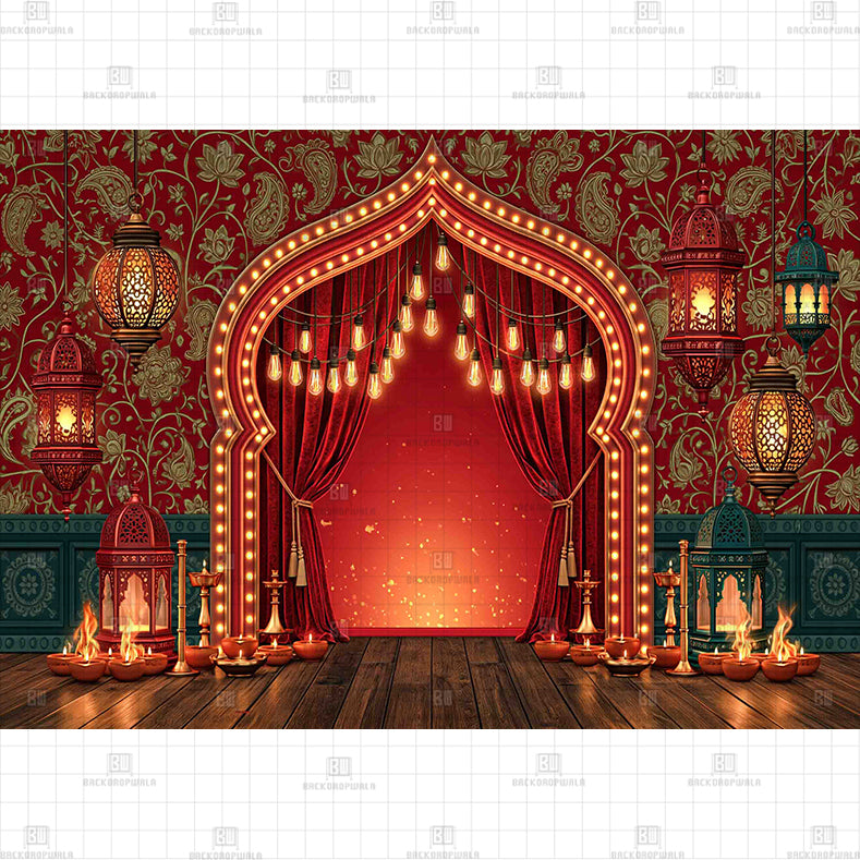 Arabian Lantern Alcove Printed Diwali Baby Backdrop