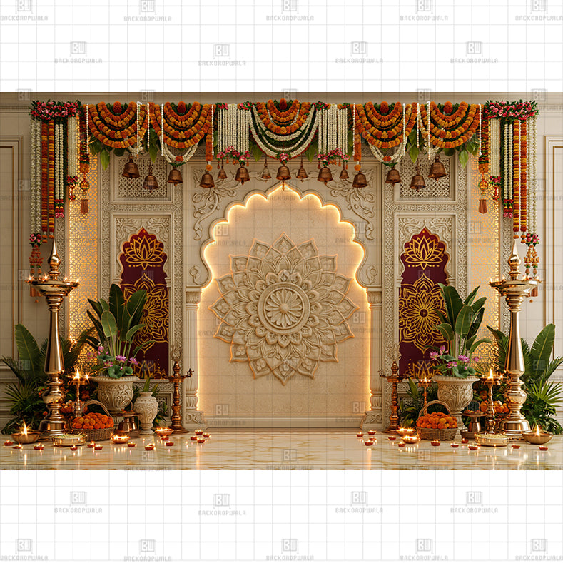 Golden Lord Ganesha Puja Background Printed Baby Backdrop