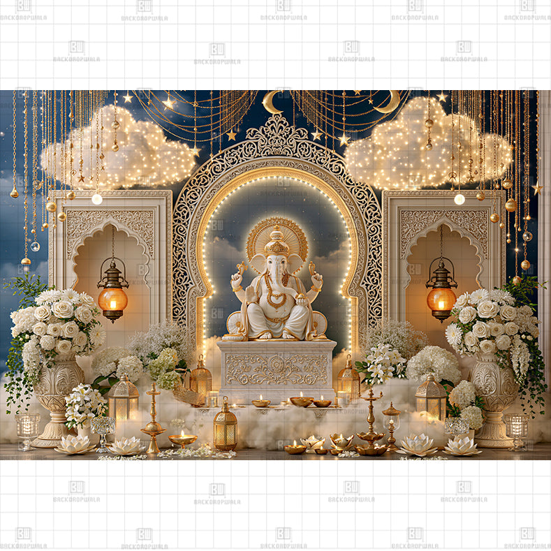 Emerald Ganesha Darbar Printed Baby Backdrop