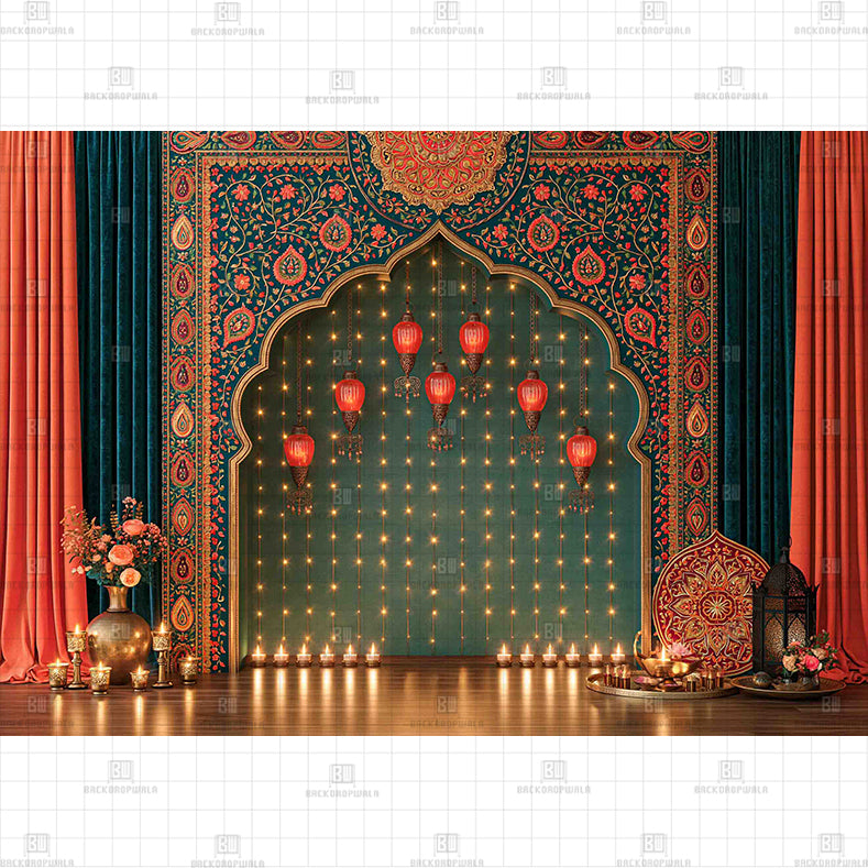 Royal Mughal Mehendi Arch Printed Diwali Baby Backdrop