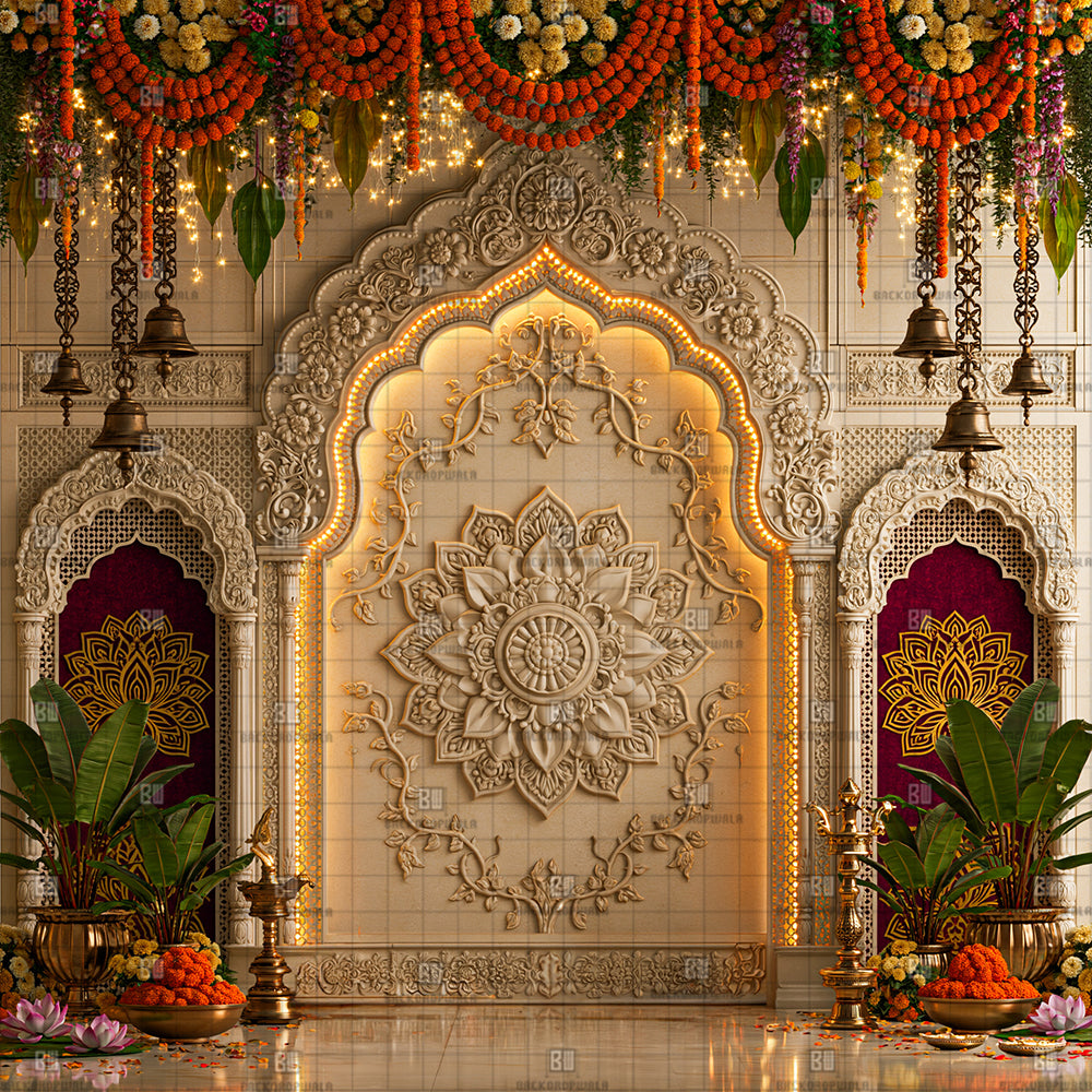 Celestial Mandala Portal Ganesh Decoration Printed Backdrop
