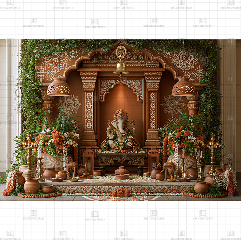 Teal Divine Ganesha Printed Baby Backdrop