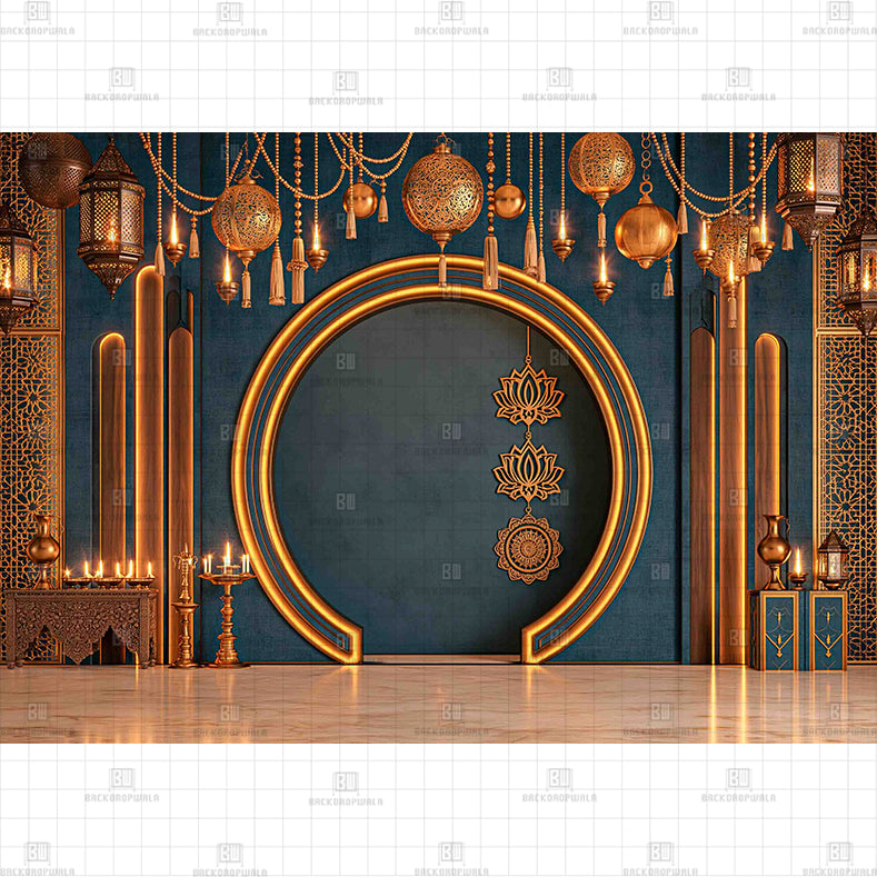 Grand Brass Lantern Gala Printed Diwali Baby Backdrop