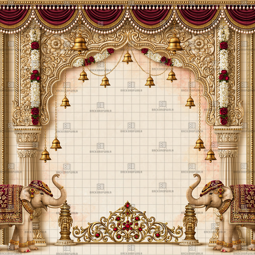 Grand Festive Temple Gateway Ganesh Decoration Printed Backdrop