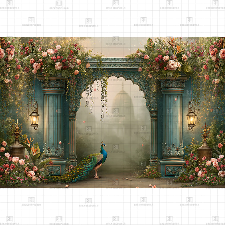 Royal Peacock Pavilion Printed Baby Backdrop
