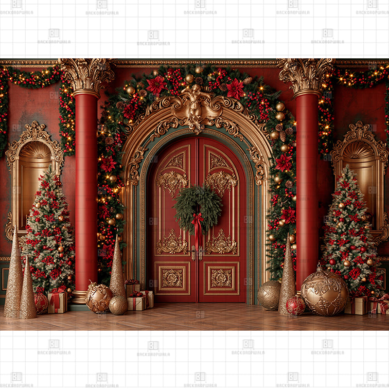 Classic Christmas Mantel Printed Baby Backdrop