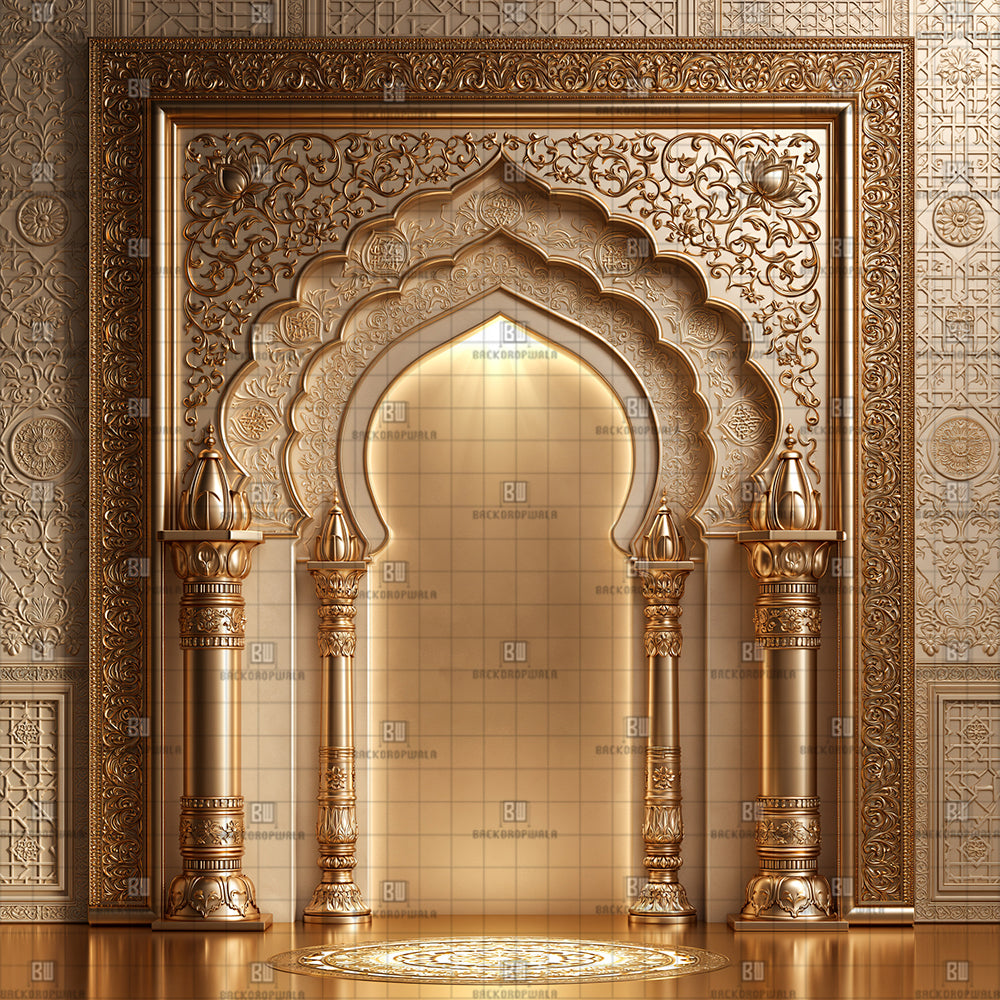 Golden Palace Mehrab Ganesh Decoration Printed Backdrop