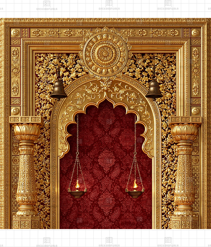 Royal Gold Filigree Temple Navratri Decoration Backdrop