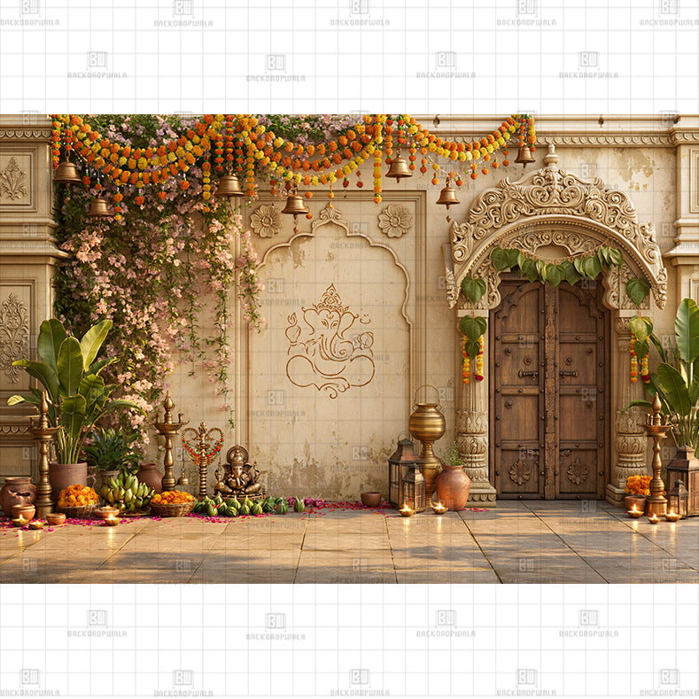 Heritage Temple Door Printed Baby Backdrop