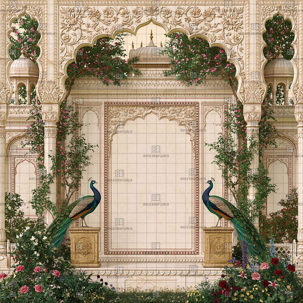Royal Floral Jharokha Haven Ganesh Decoration Printed Backdrop