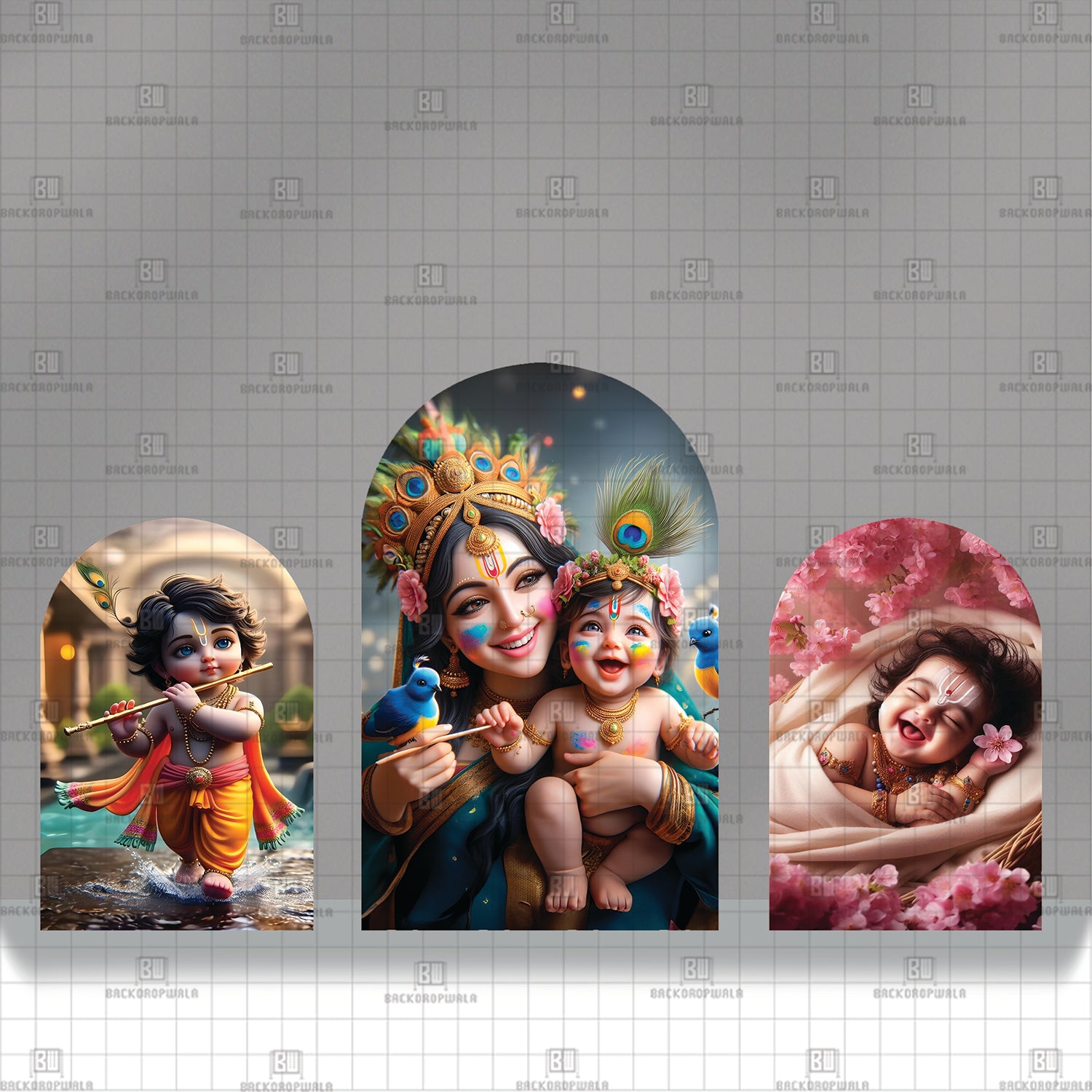 Yashoda’s Radiant Joy with Krishna Theme Printed Event Backdrop